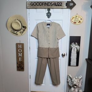 Vintage Willow Ridge Pantssuit Set Cottagecore Modest Gingham Print size 8